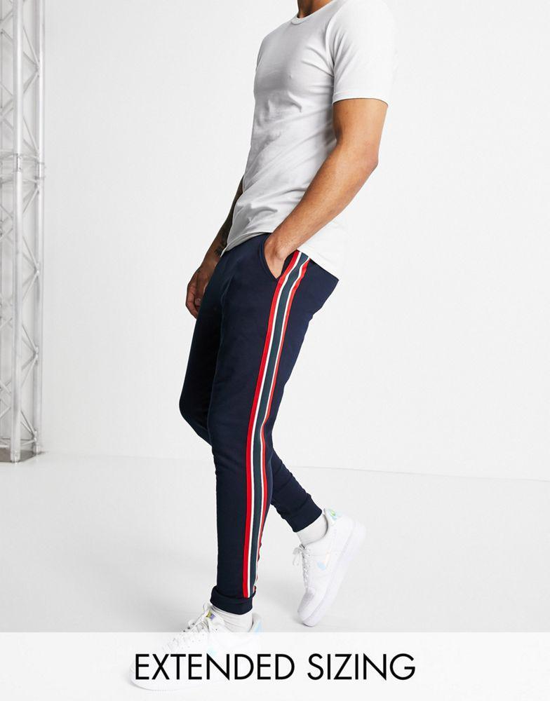 商品ASOS|ASOS DESIGN skinny joggers with side stripe in navy,价格¥120,第1张图片