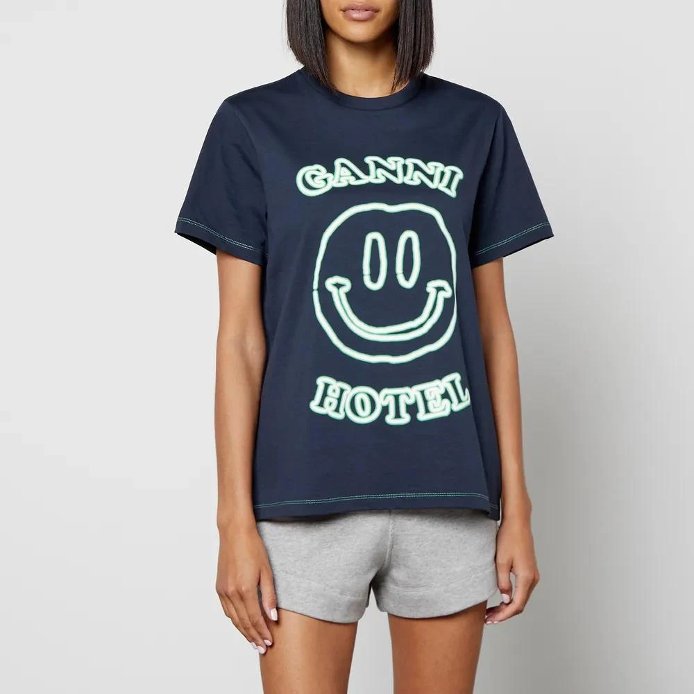 商品Ganni|Ganni Hotel Smiley Organic Cotton-Jersey T-Shirt,价格¥497,第1张图片