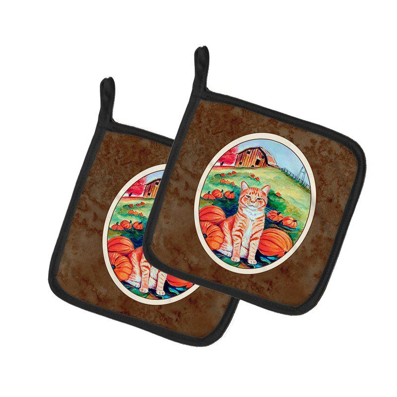 商品Caroline's Treasures|Tabby Cat in Pumpins  Pair of Pot Holders,价格¥170,第1张图片