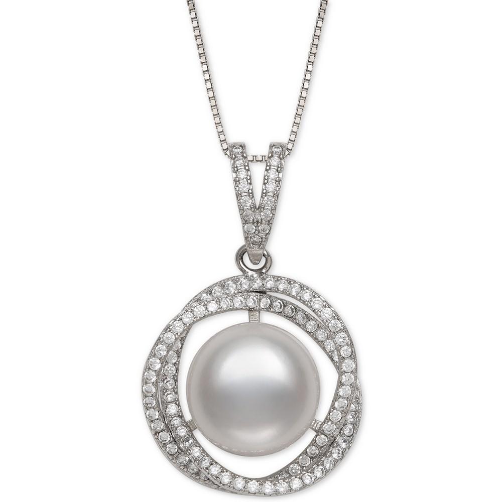 Cultured Freshwater Pearl (11mm) & Cubic Zirconia 18" Pendant Necklace in Sterling Silver商品第1张图片规格展示
