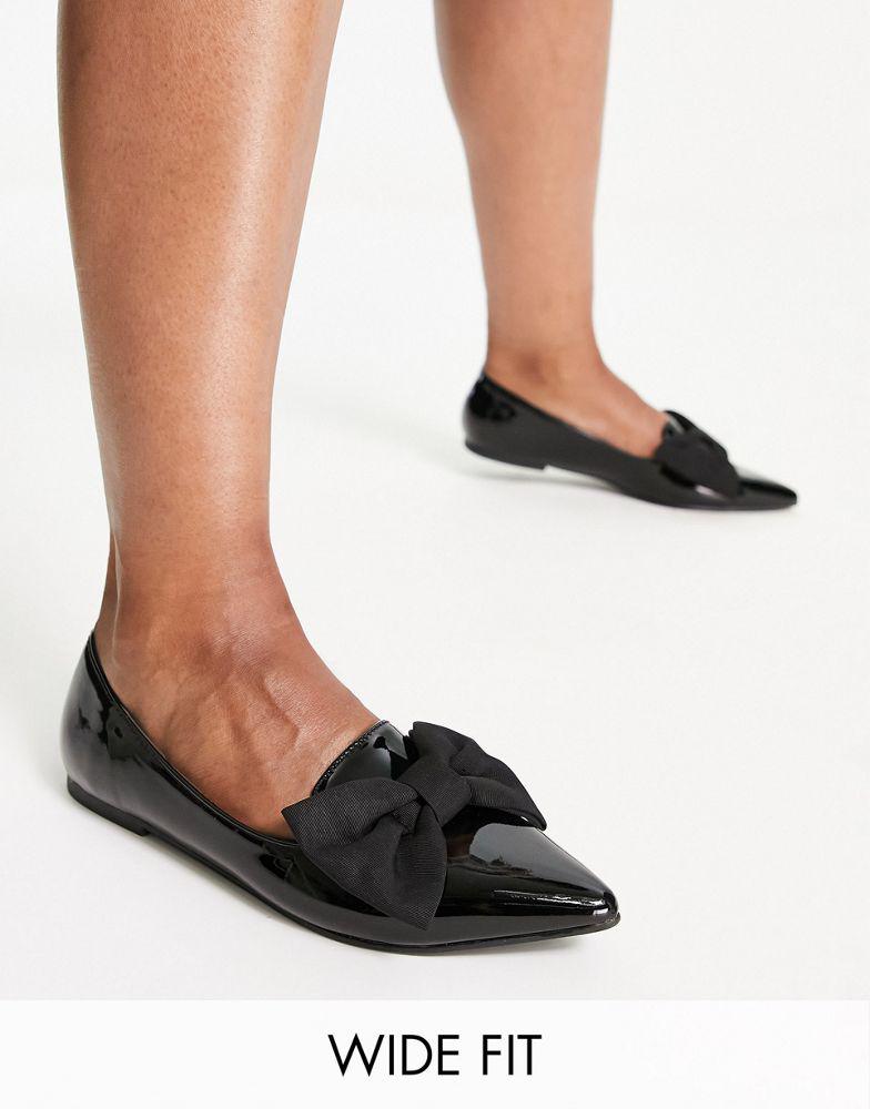 ASOS DESIGN Wide Fit Lake bow pointed ballet flats in black商品第1张图片规格展示