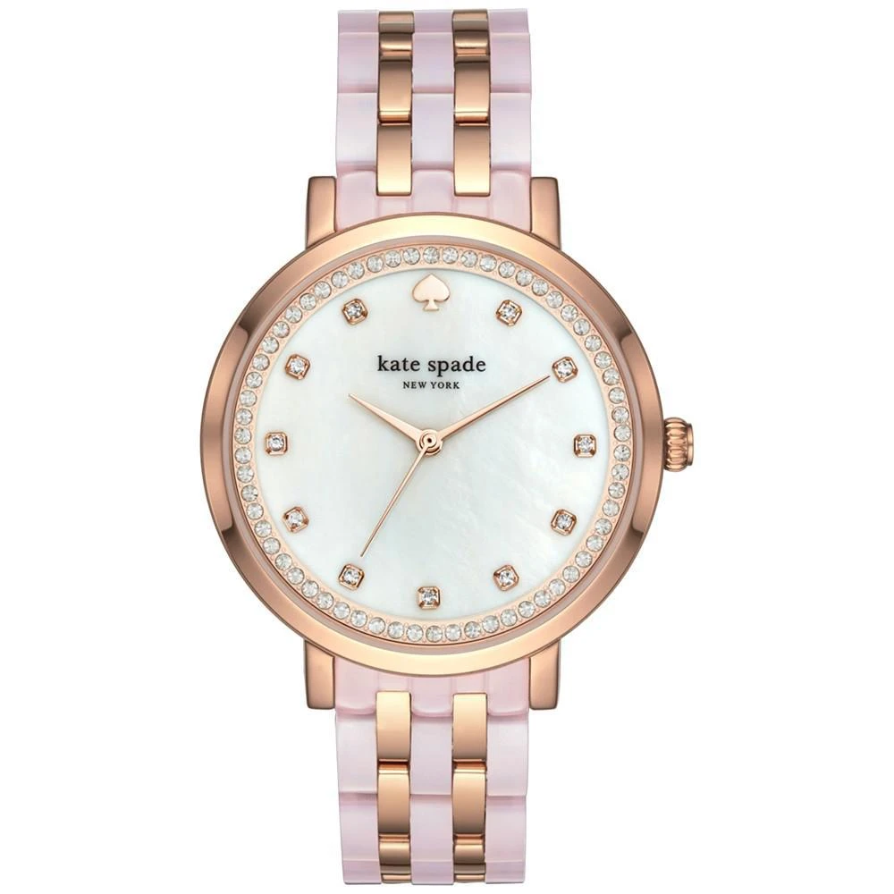 商品Kate Spade|Women's Monterey Rose Gold-Tone Stainless Steel and Blush Pink Acetate Bracelet Watch 38mm KSW1264,价格¥1040,第1张图片