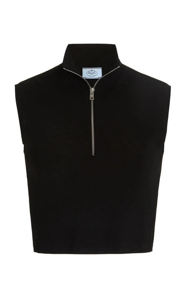 商品Prada|Prada - Logo-Detailed Ribbed Jersey Turtleneck Crop Top - Black - IT 46 - Moda Operandi,价格¥9450,第1张图片