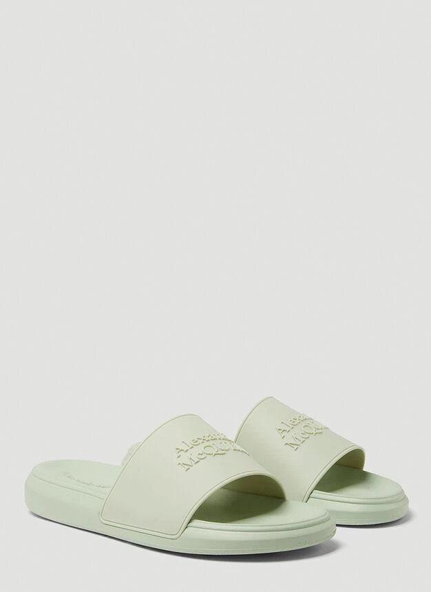 商品Alexander McQueen|Pool Embossed Logo Slides in Green,价格¥752,第2张图片详细描述