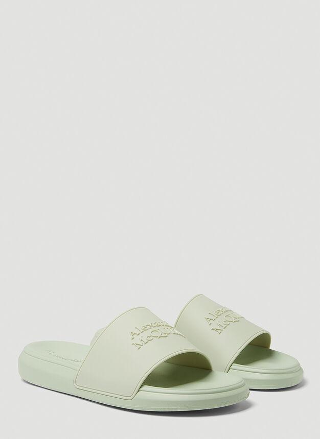 商品Alexander McQueen|Pool Embossed Logo Slides in Green,价格¥1353,第4张图片详细描述