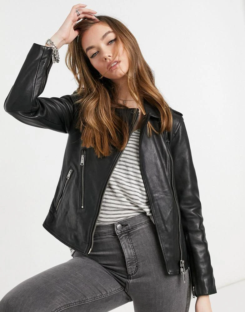 商品ALL SAINTS|AllSaints Elva leather biker jacket in black,价格¥2238,第1张图片