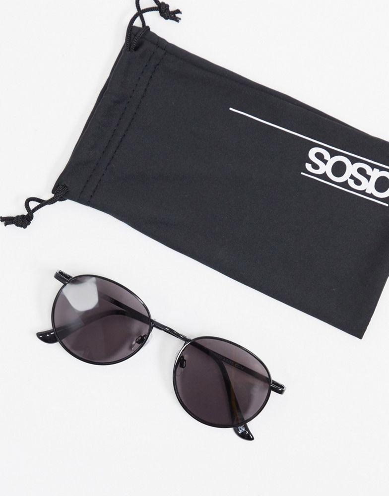 ASOS DESIGN metal round sunglasses in shiny black商品第2张图片规格展示