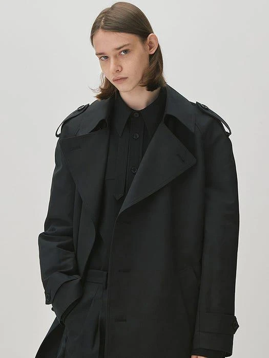 商品RROES|Cotton-Blend Classic Trench Coat Black,价格¥763,第2张图片详细描述