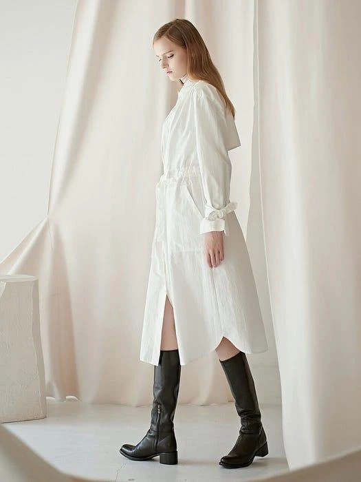 商品MITTE|Shirring Belted Trench Dress_White,价格¥1518,第3张图片详细描述