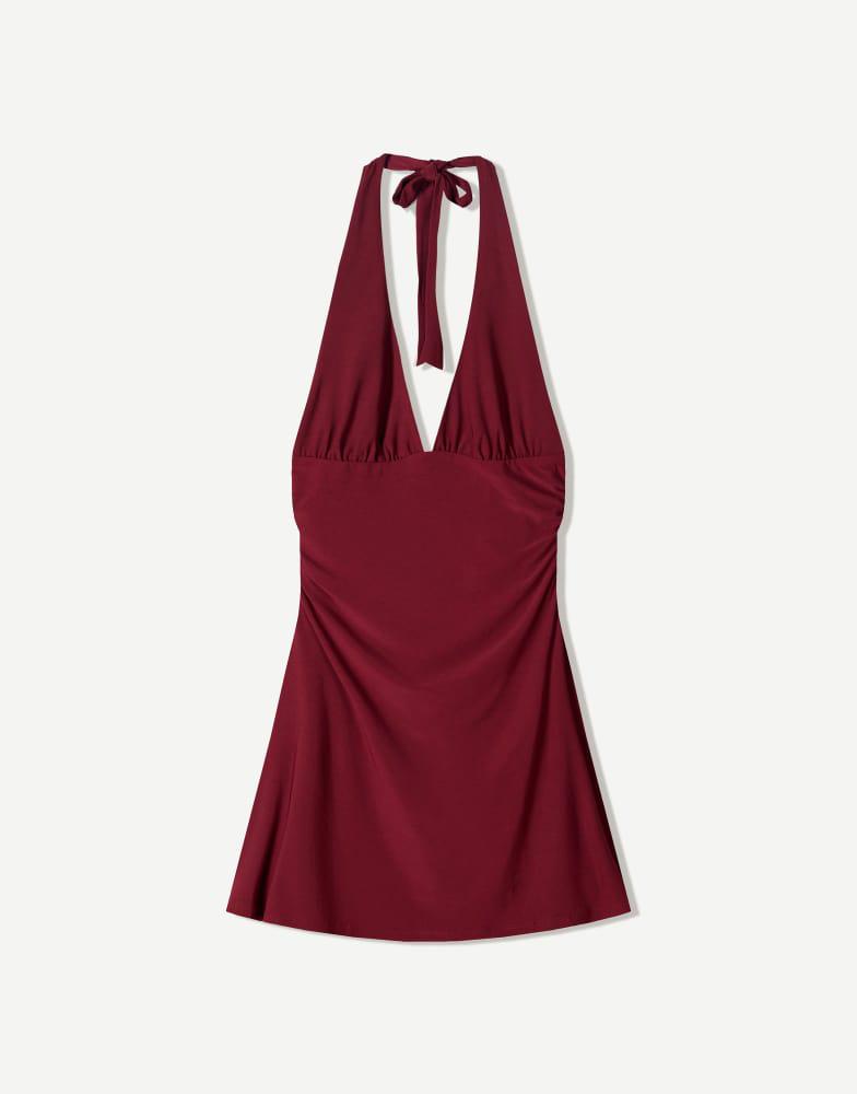 bershka high neck jersey dress Bershka high neck knitted bodycon maxi dress in red
