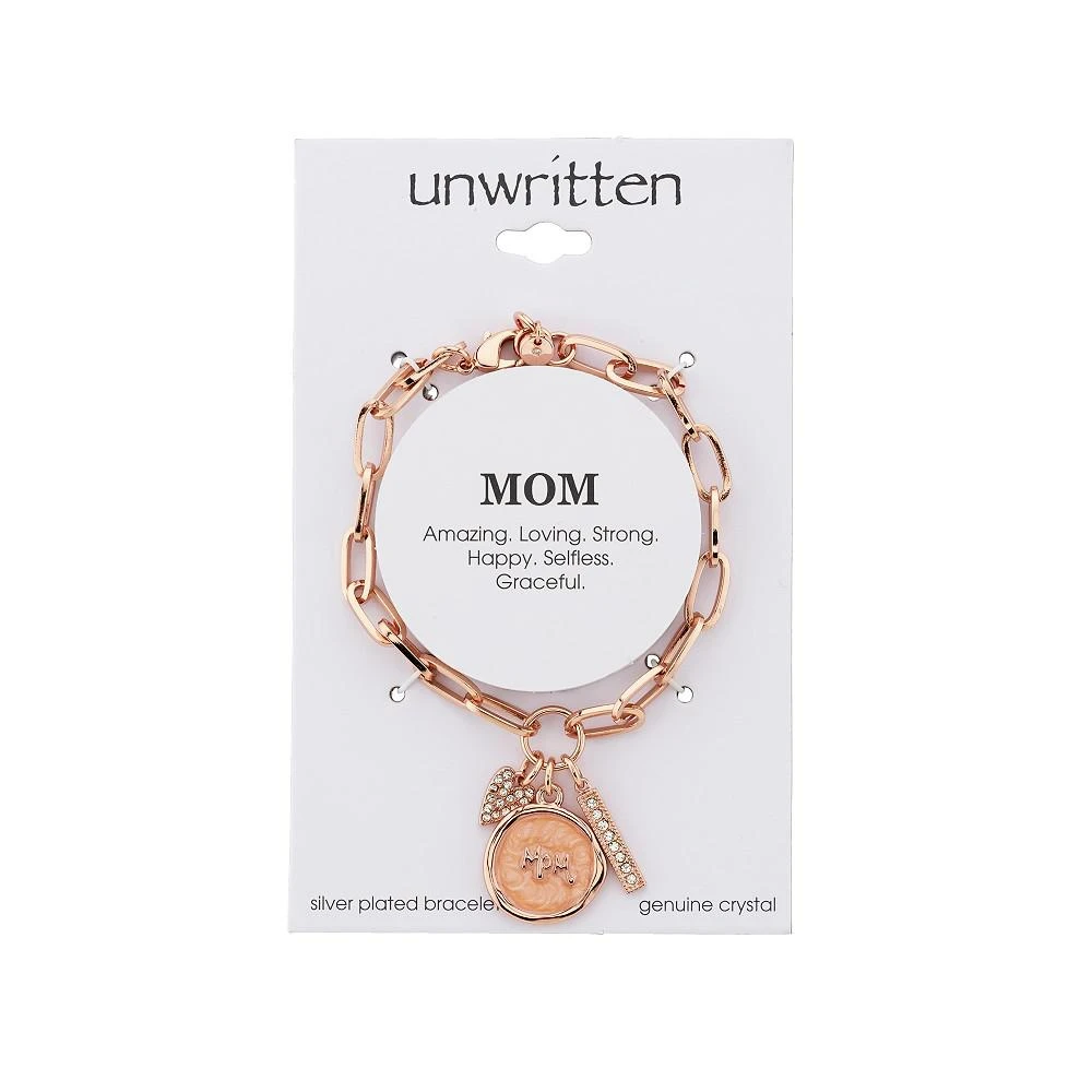 商品Unwritten|Rose Gold Tone Plated Silver "Mom" Crystal Heart Charm Link Bracelet,价格¥251,第2张图片详细描述