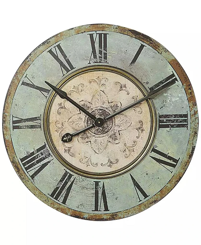 商品3R Studio|Decorative Round Wood Wall Clock with Distressed Finish, Mint Green,价格¥972,第1张图片
