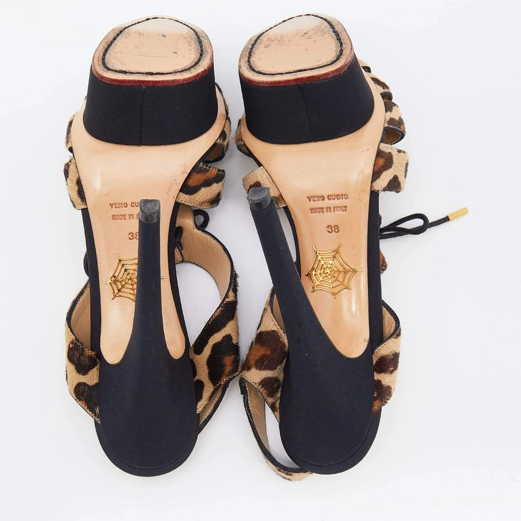 Charlotte Olympia Beige Leopard Calfhair Lace Up Platform Sandals 38 商品