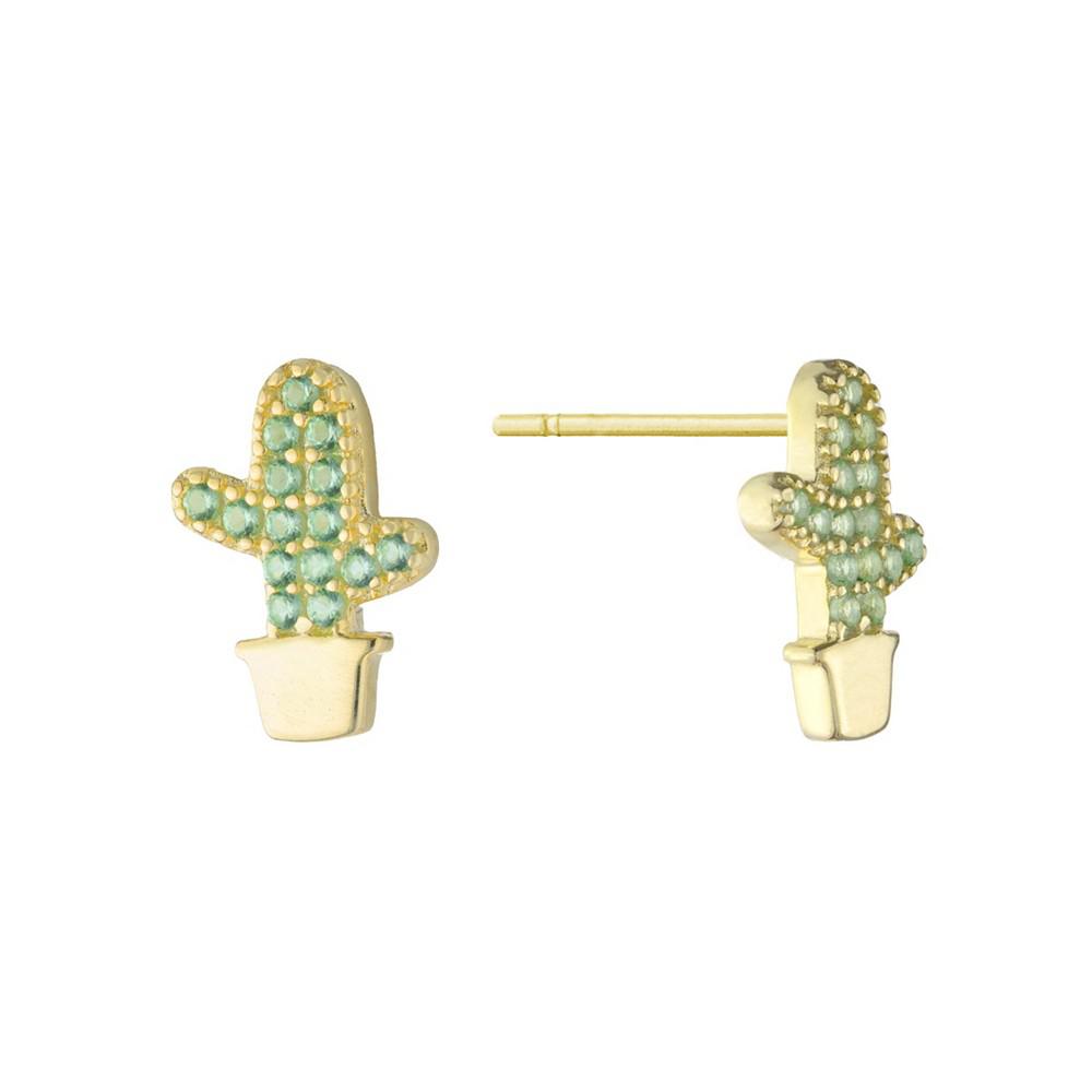 Green Nano Stones (0.42 ct.t.w) Cactus Stud Earrings in 18K Gold Plated over Sterling Silver商品第1张图片规格展示