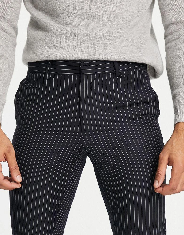 商品New Look|New Look skinny smart trousers in navy pinstripe,价格¥105,第3张图片详细描述