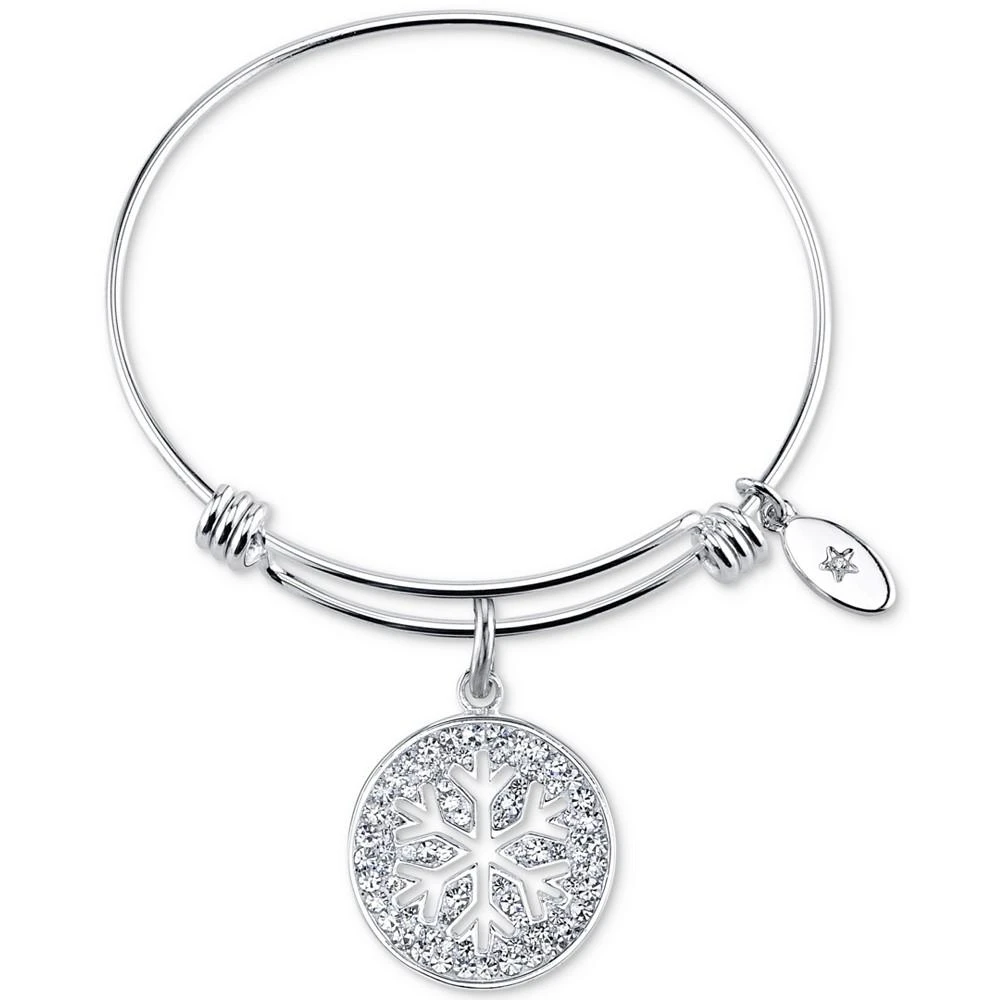 商品Unwritten|Snowflake Crystal Charm Bangle Bracelet in Stainless Steel,价格¥108,第1张图片