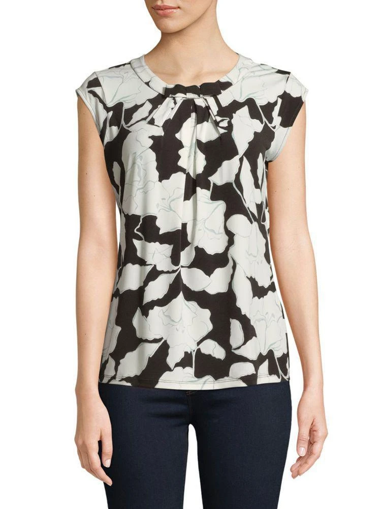 商品Karl Lagerfeld Paris|Pleated Bow-Trim Floral Top,价格¥337,第1张图片