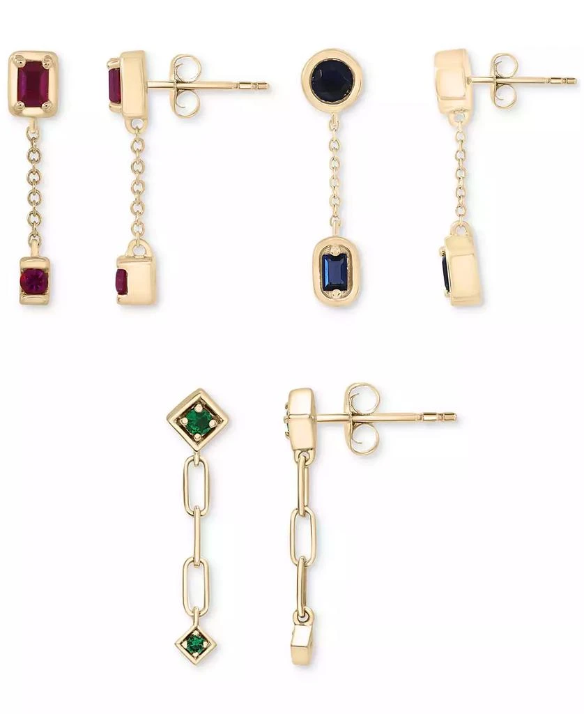 商品Macy's|3-Pc. Set Lab-Grown Multi-Gemstone Linear Chain Drop Earrings (1-1/5 ct. t.w.) in 14k Gold-Plated Sterling Silver,价格¥888,第1张图片