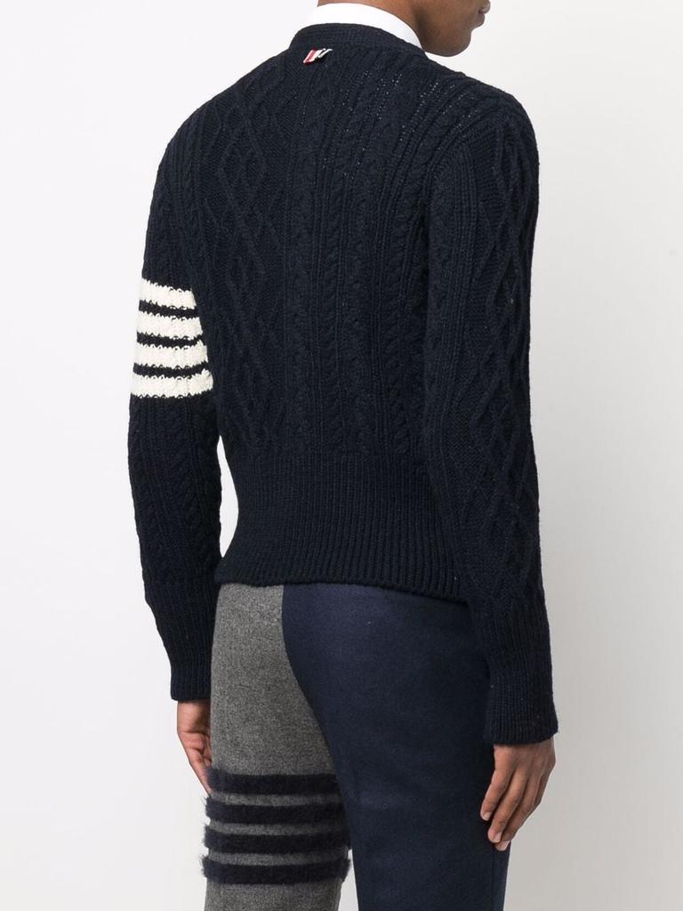 THOM BROWNE MEN ARAN CABLE STITCH CARDIGAN W/ 4 BAR STRIPE IN DONEGAL商品第2张图片规格展示