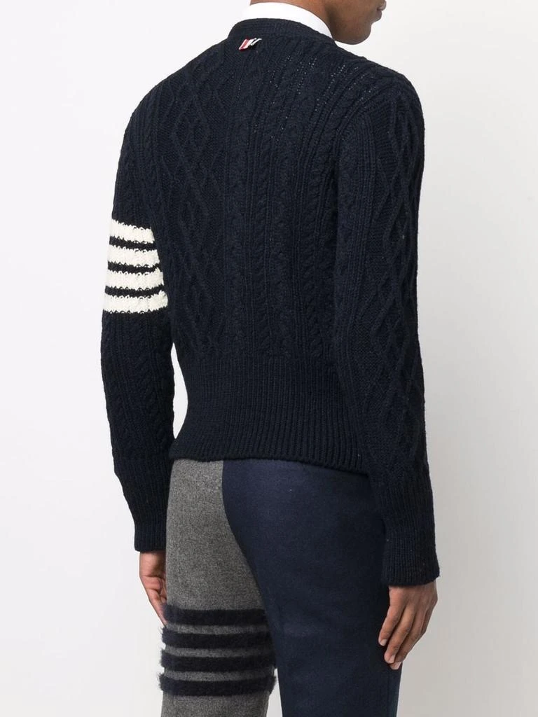 商品Thom Browne|THOM BROWNE MEN ARAN CABLE STITCH CARDIGAN W/ 4 BAR STRIPE IN DONEGAL,价格¥3877,第2张图片详细描述