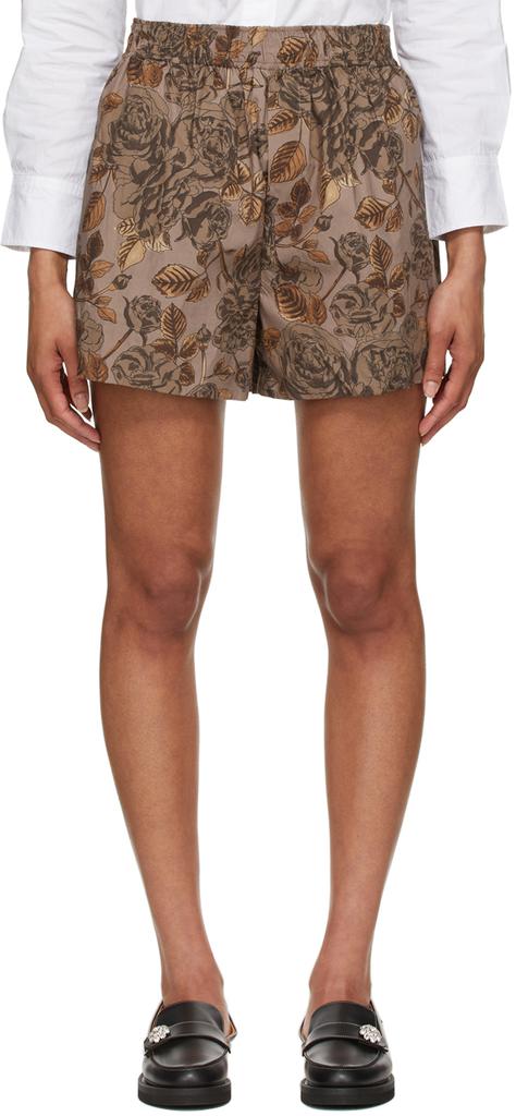 Brown Poplin Printed Shorts商品第1张图片规格展示