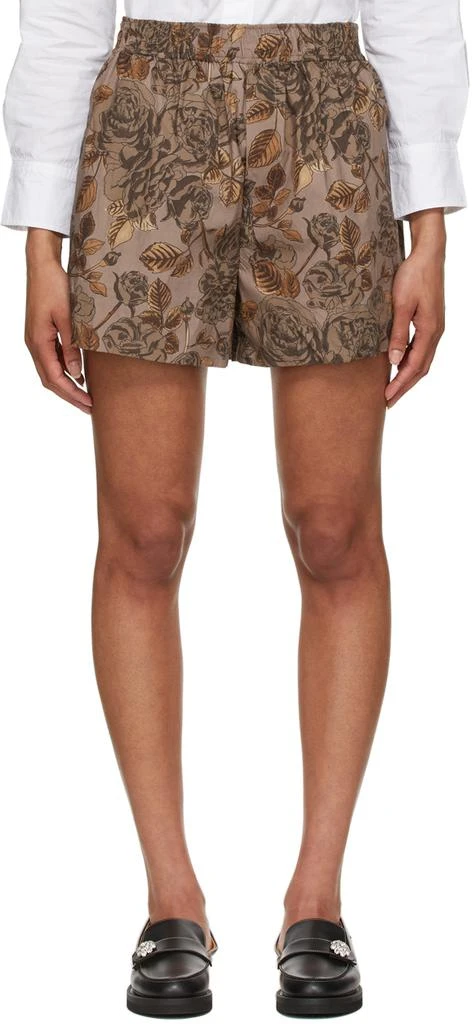 商品Ganni|Brown Poplin Printed Shorts,价格¥572,第1张图片