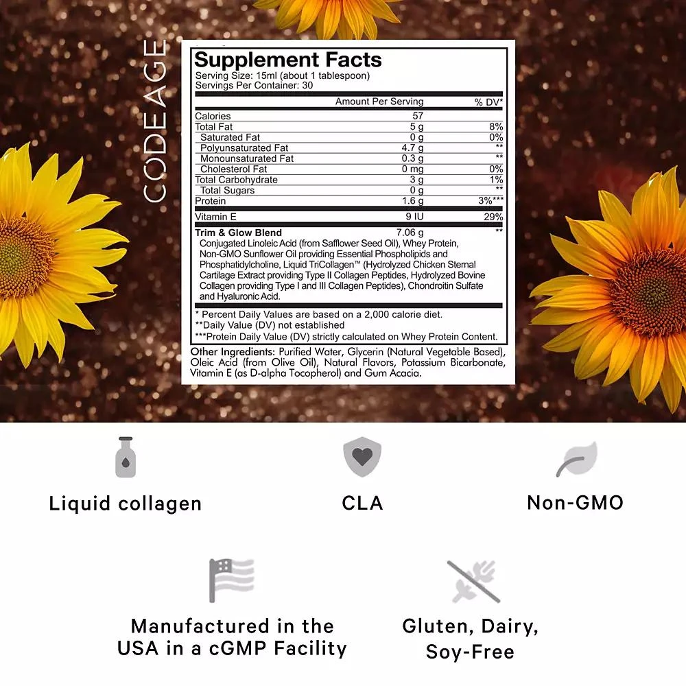 商品Codeage|Liposomal Trim & Glow, CLA + HA , Tri Collagen Chocolate Liquid Whey Protein - 15.22 fl oz,价格¥374,第2张图片详细描述