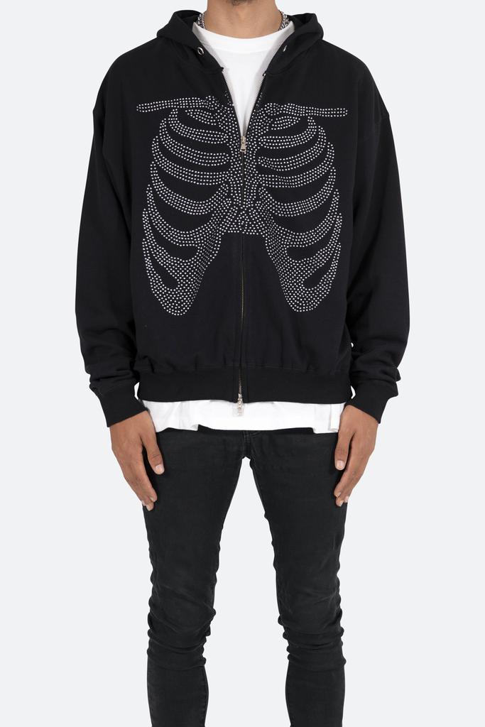 商品MNML|Rhinestone Skeleton Zip Up Hoodie - Black,价格¥464,第1张图片