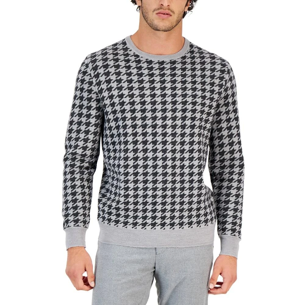 商品Club Room|Men's Merino Houndstooth Crewneck Sweater, Created for Macy's,价格¥197,第1张图片