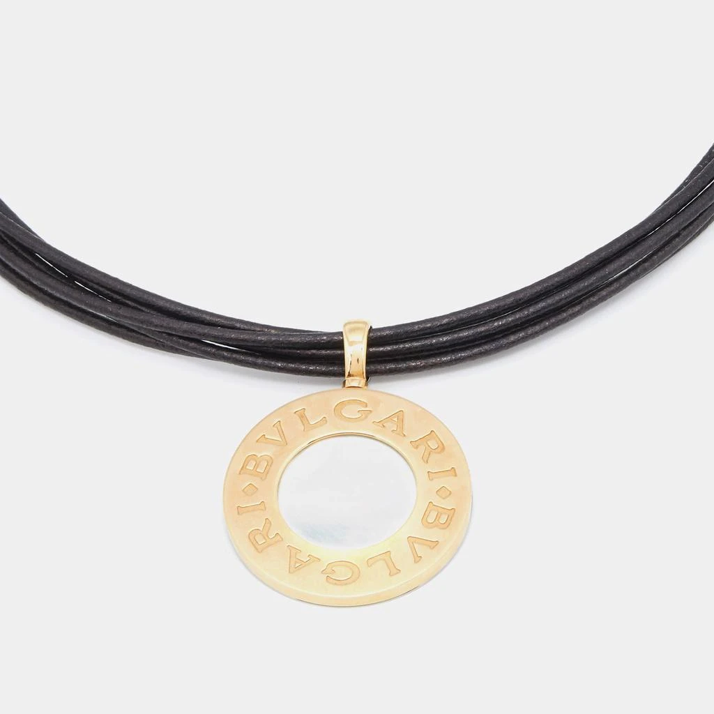 商品[二手商品] BVLGARI|Bvlgari Bvlgari Onyx Mother of Pearl Stainless Steel 18k Yellow Gold Black Leather Cord Pendant Necklace,价格¥11090,第3张图片详细描述