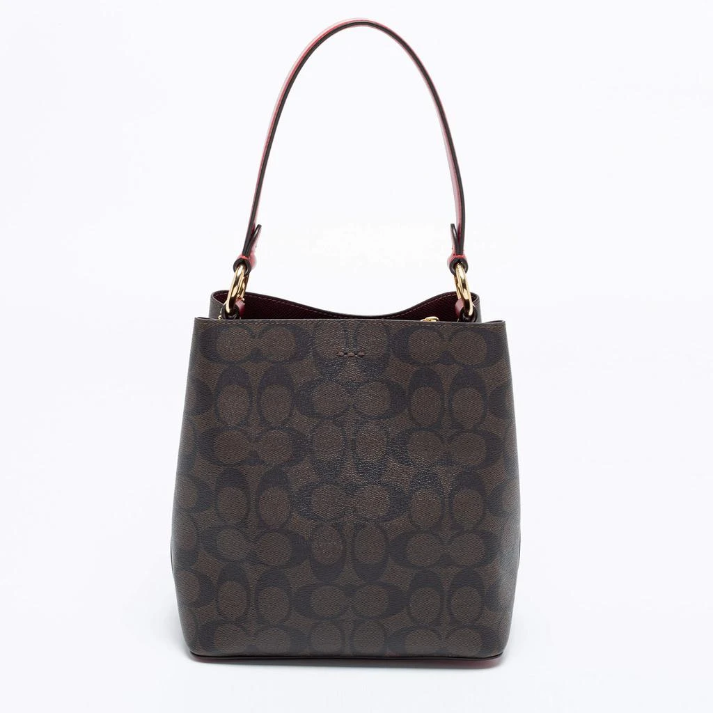 商品[二手商品] Coach|Coach Brown/Red Signature Coated Canvas and Leather Small Town Bucket Bag,价格¥1987,第4张图片详细描述