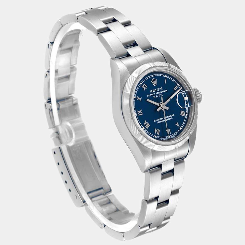 Rolex Blue Stainless Steel Oyster Perpetual Date 69190 Women's Wristwatch 26 mm商品第6张图片规格展示