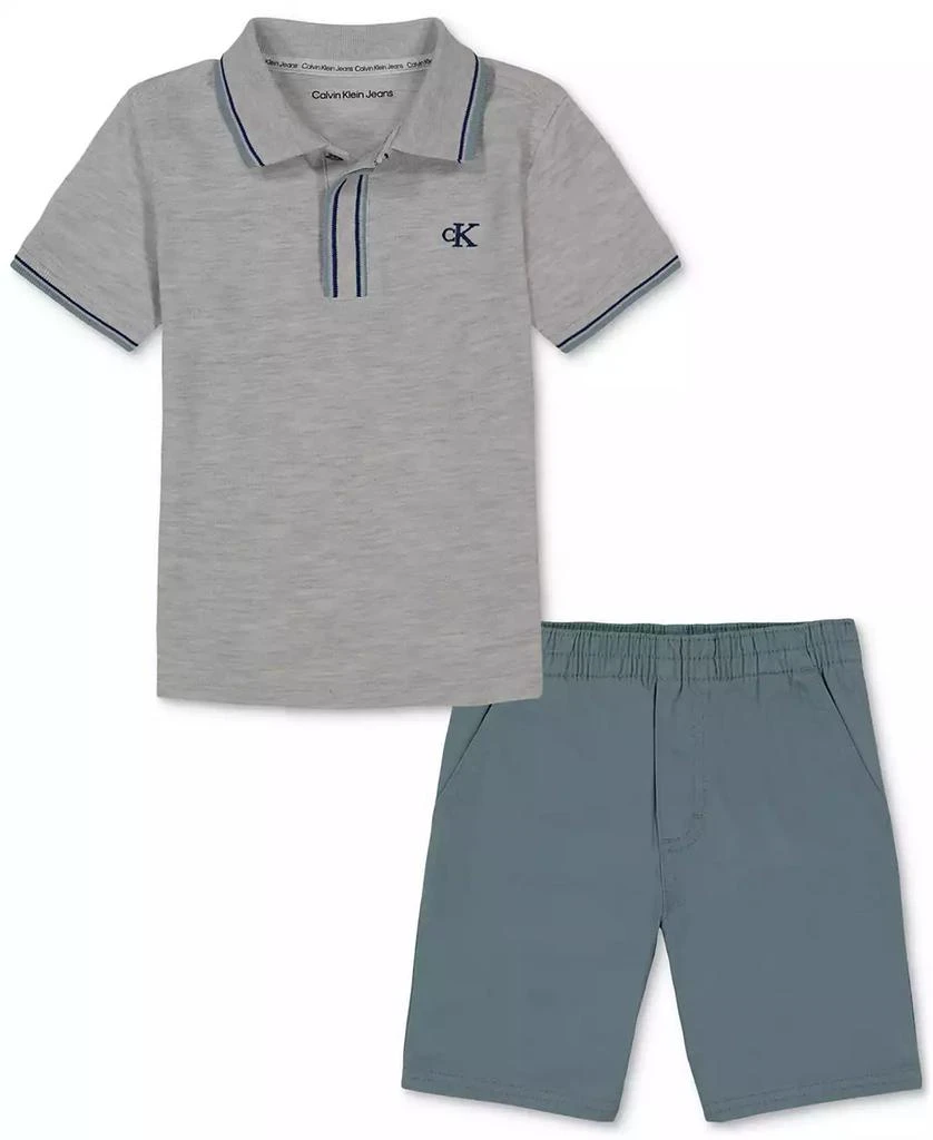 商品Calvin Klein|Toddler Boys Heather Pique Polo Shirt and Twill Shorts,价格¥114,第1张图片