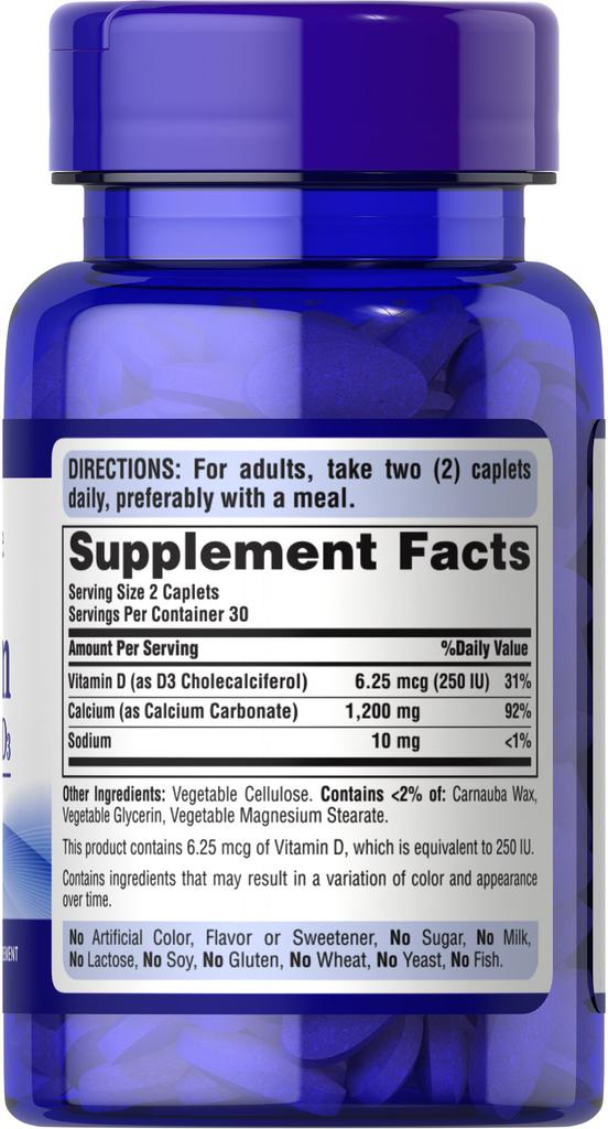 Calcium Carbonate 600 mg + Vitamin D 125 IU 60 Caplets商品第4张图片规格展示