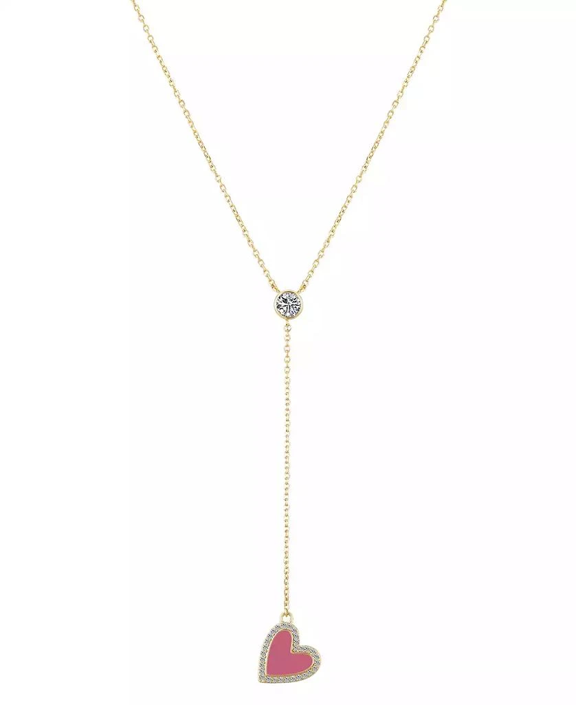 商品Unwritten|14K Gold Flash-Plated Brass Cubic Zirconia Pink Heart Y-Necklace with Extender,价格¥348,第1张图片