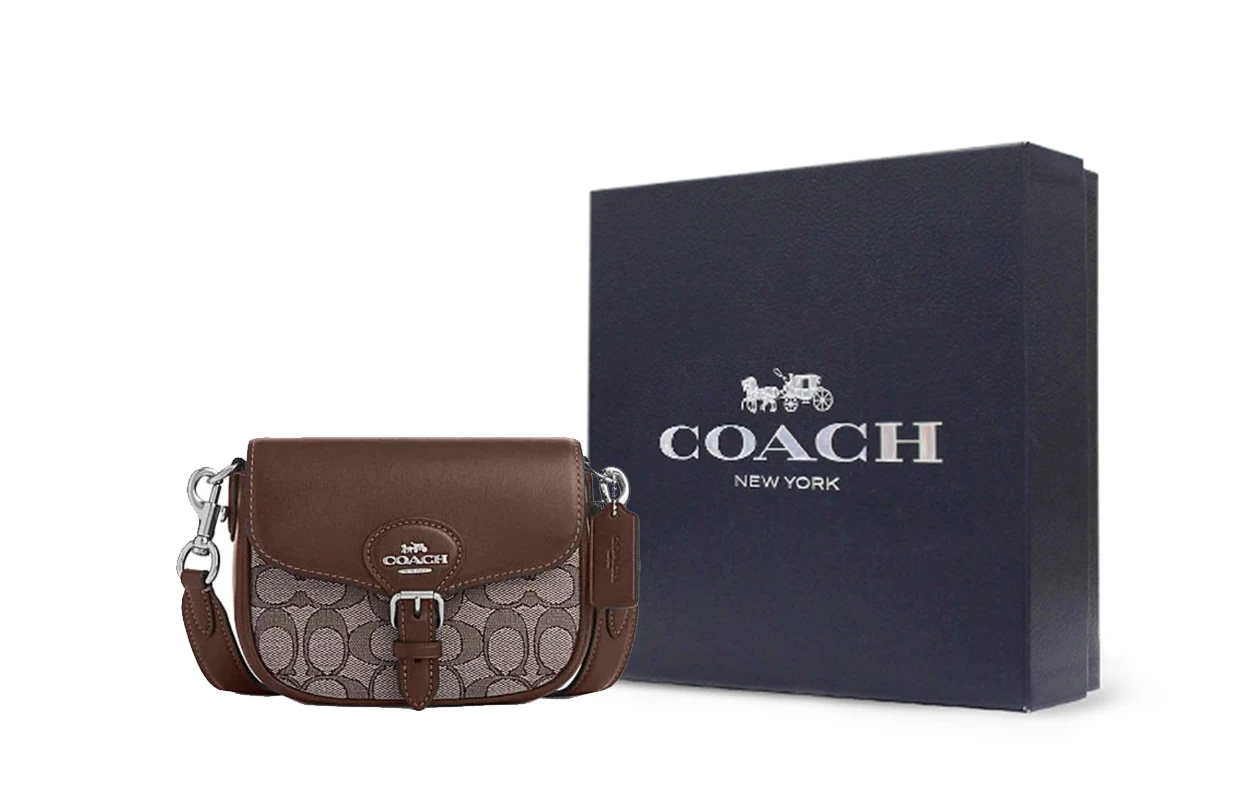 商品[国内直发] Coach|蔻驰 Amelia 17 标志性马车Logo标志 皮革拼Signature提花面料 马鞍包单肩斜挎包 小号 男女同款情侣款 橡木色拼枫棕色,价格¥1300,第5张图片详细描述