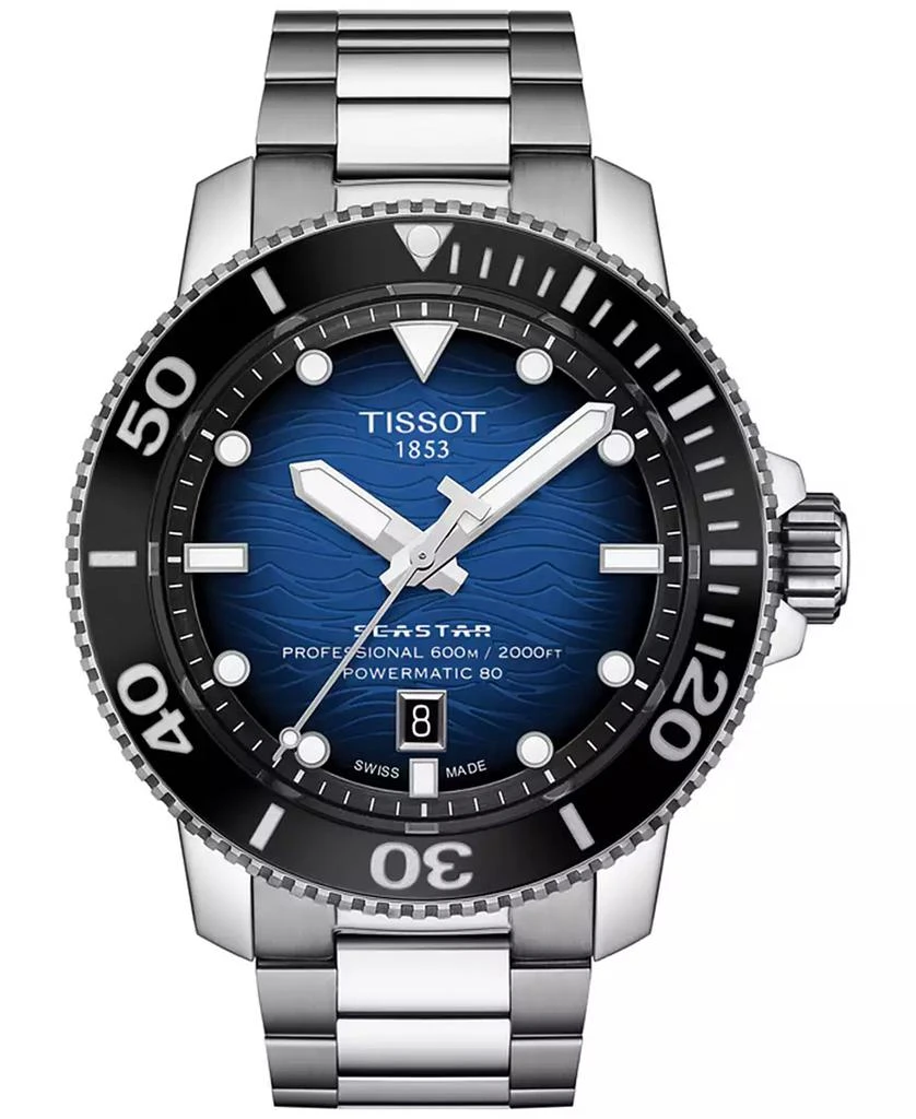 商品Tissot|Men's Swiss Automatic Seastar Stainless Steel Bracelet Watch 46mm,价格¥8711,第1张图片