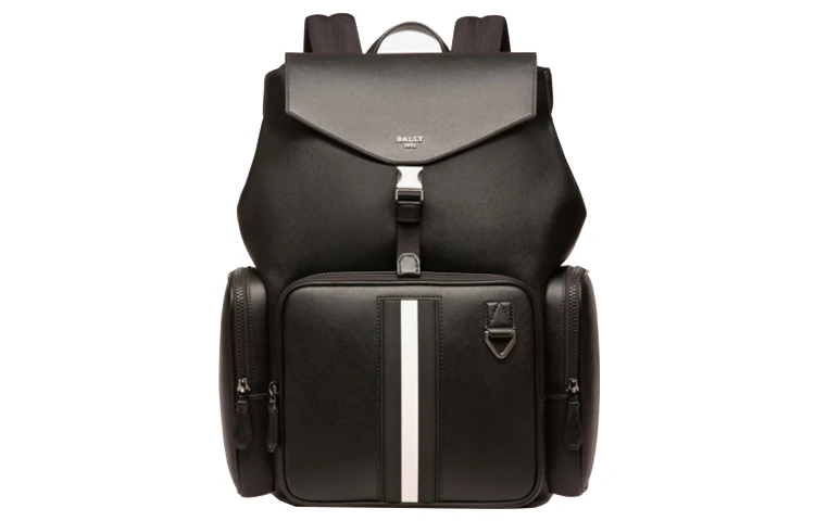 商品[国内直发] Bally|巴利 经典条纹 牛皮 双肩包 中号 男款 黑色,价格¥6103,第1张图片