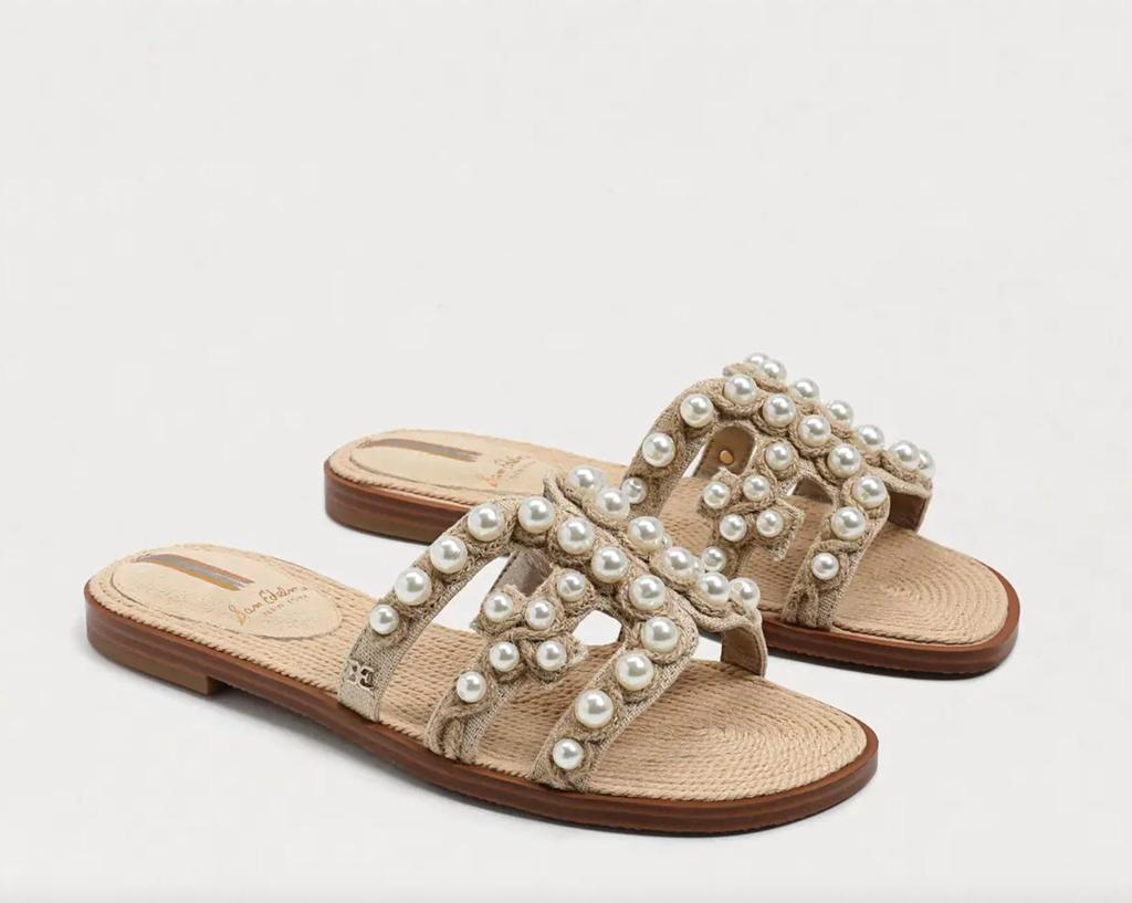 商品Sam Edelman|Bay Pearl Slide Sandal In Summer Sand Linen,价格¥798,第1张图片