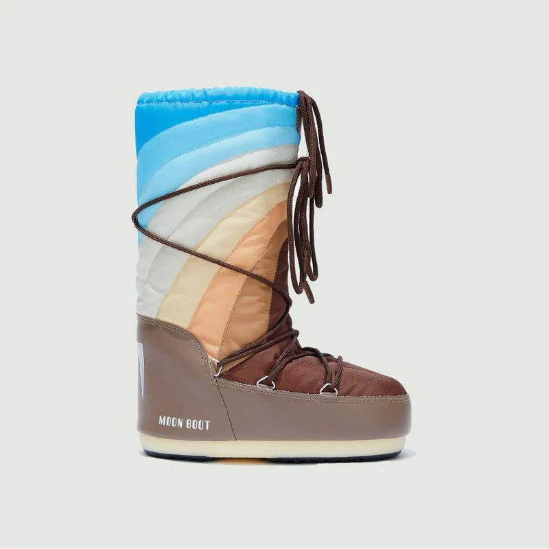 商品Moon Boot|Icon Rainbow Brown Nylon Boots SHITAKE BROWN-BLUE MOON BOOT,价格¥1609,第1张图片