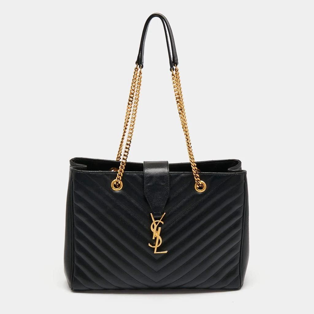 商品[二手商品] Yves Saint Laurent|Saint Laurent Black Matelasse Leather Cassandre Shopper Tote,价格¥13249,第1张图片