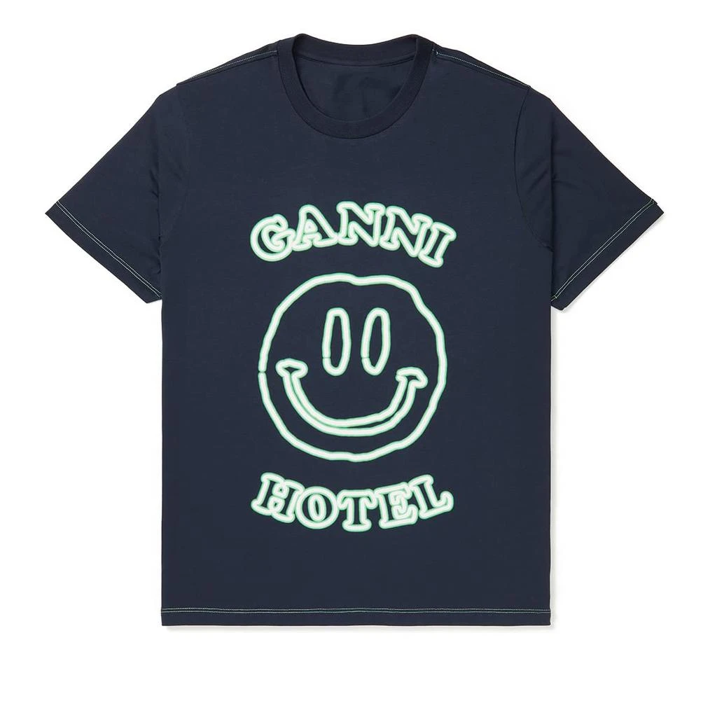 商品Ganni|Basic Cotton Jersey Crew Neck Dark T-Shirt,价格¥438,第1张图片