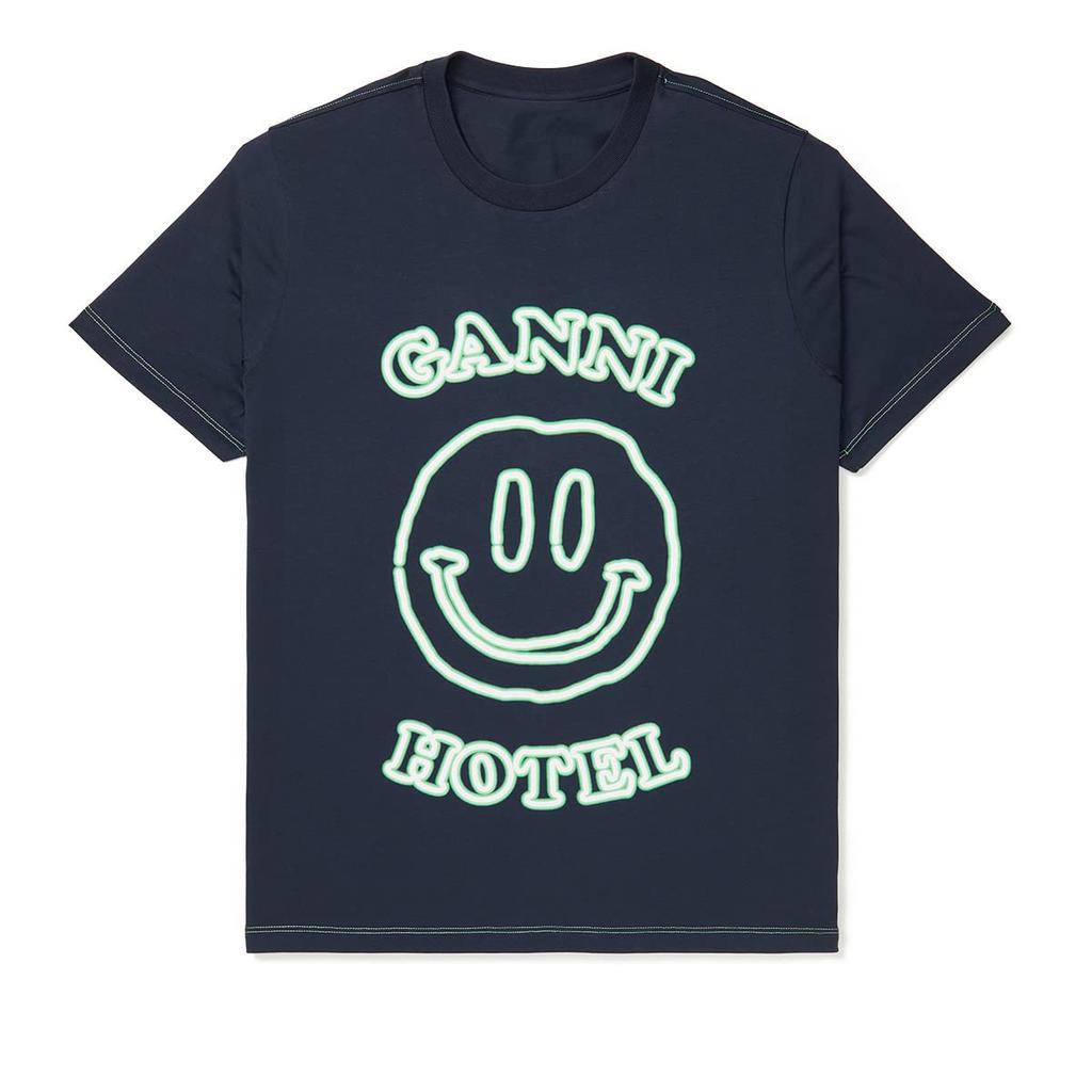 商品Ganni|Basic Cotton Jersey Crew Neck Dark T-Shirt,价格¥396,第1张图片