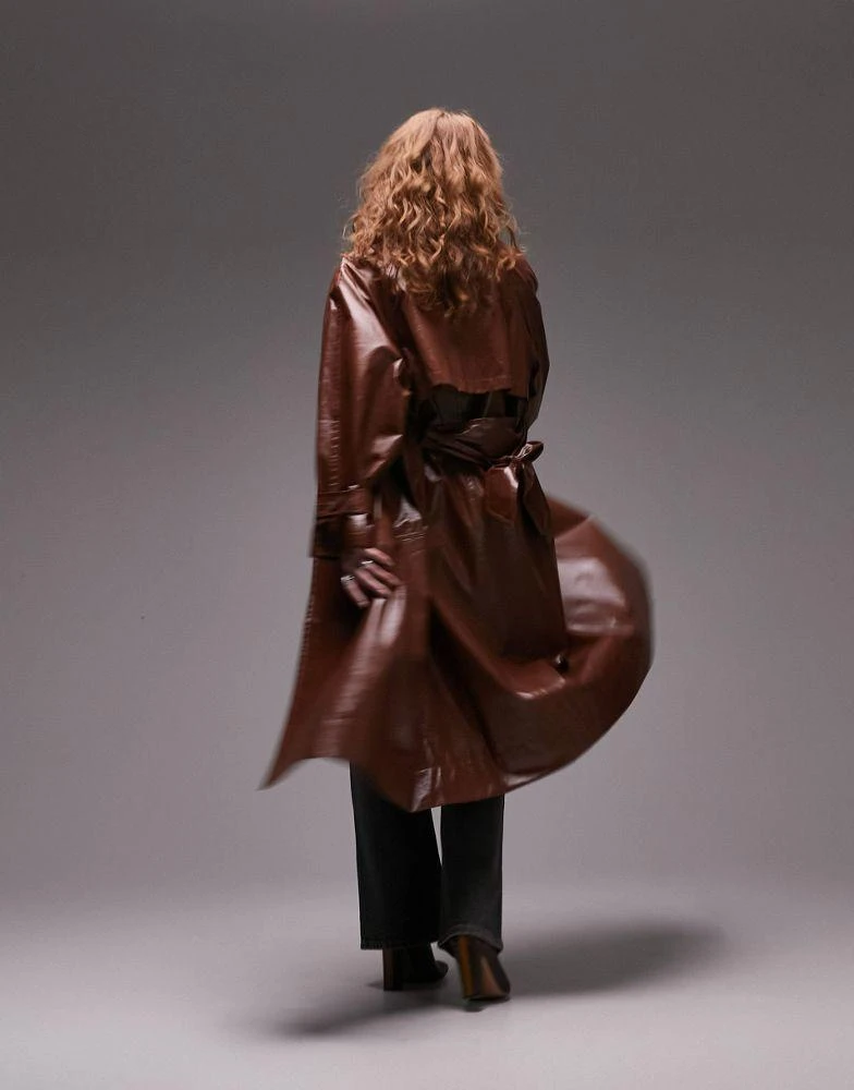 商品Topshop|Topshop longline trench in milk chocolate,价格¥634,第4张图片详细描述