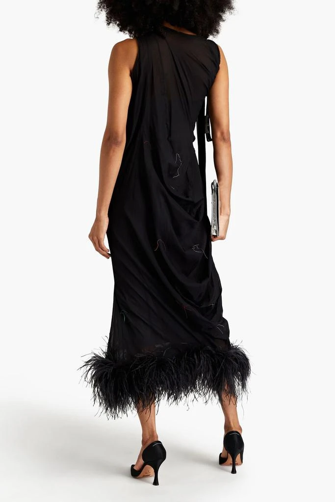 商品MAISON MARGIELA|Feather-trimmed stretch-silk crepe midi dress,价格¥6663,第3张图片详细描述