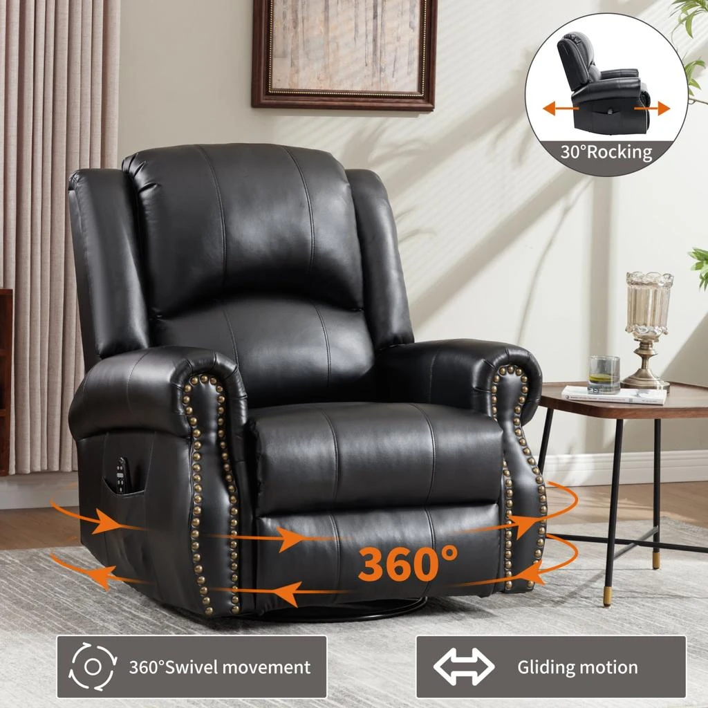 商品Streamdale Furniture|Streamdale Heat Massage Rocker Recliner Chair, Swivel Fabric, Black,价格¥4501,第5张图片详细描述