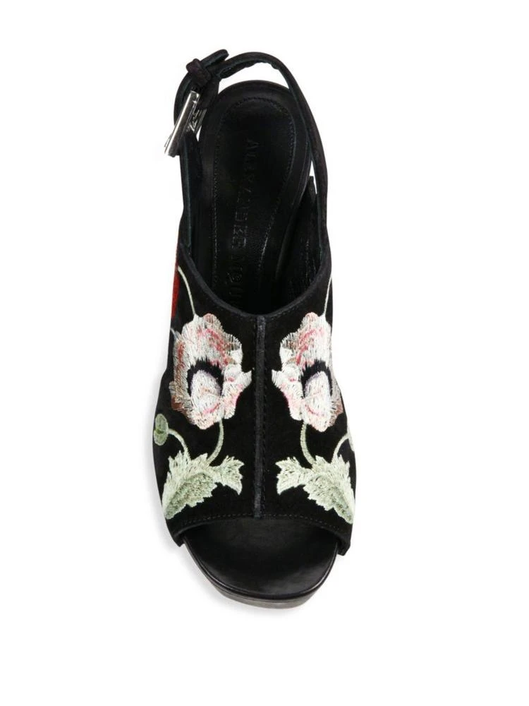 商品Alexander McQueen|Floral-Embroidered Suede Wedge Slingbacks,价格¥2985,第4张图片详细描述