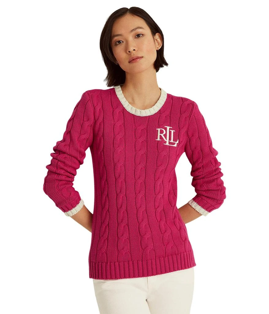 商品Ralph Lauren|Petite Monogram Cable-Knit Cotton Sweater,价格¥710,第1张图片