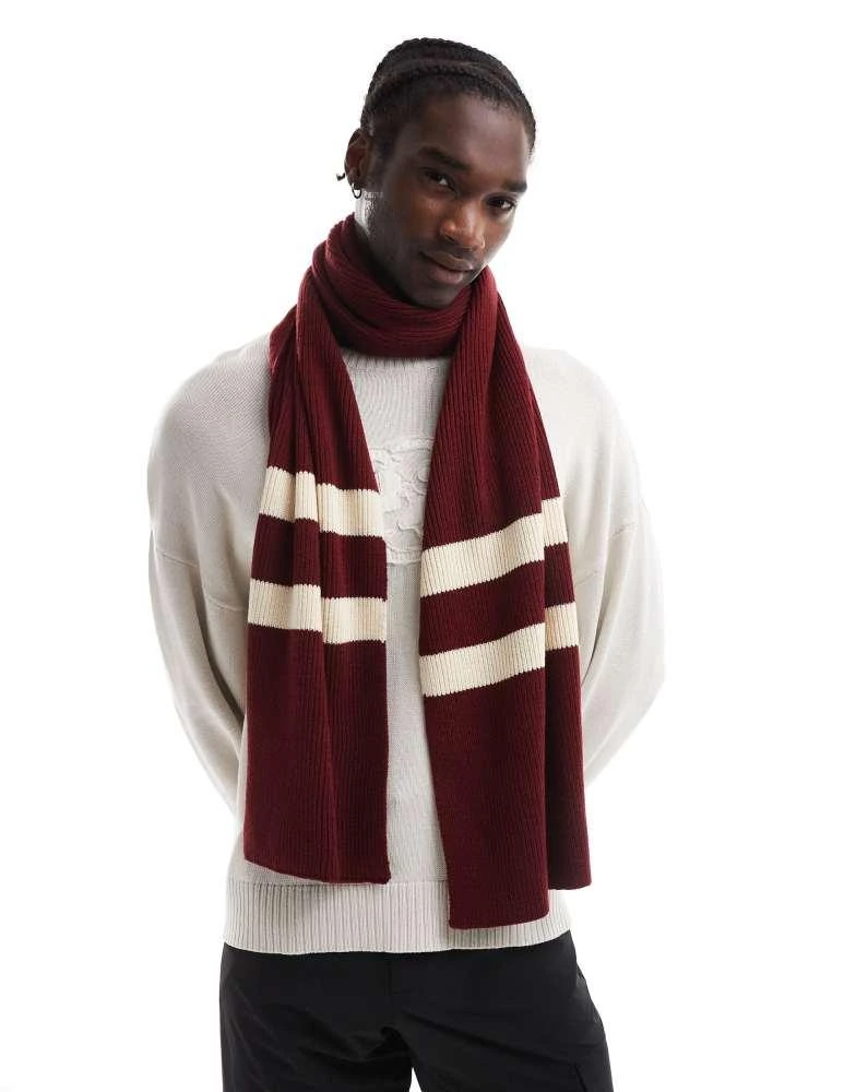 商品ASOS|ASOS DESIGN knitted scarf with varsity stripe in burgundy,价格¥139,第3张图片详细描述