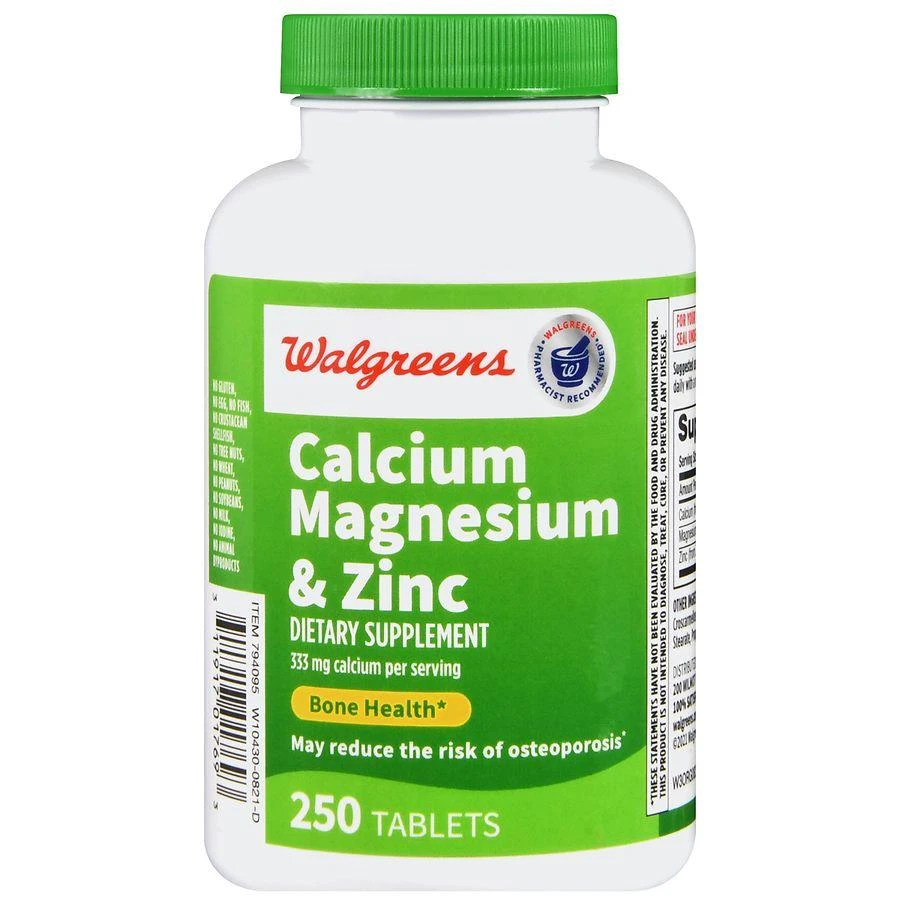 商品Walgreens|Calcium 333 mg Magnesium & Zinc Tablets (250 days),价格¥101,第2张图片详细描述